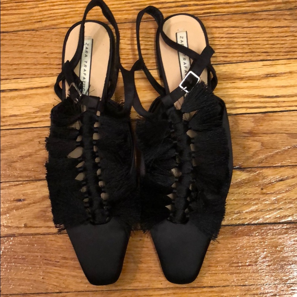 Black Zara Fringe Sandal